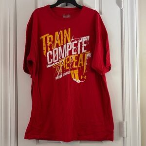 Under Armour Red Tee with Bold Yellow Text